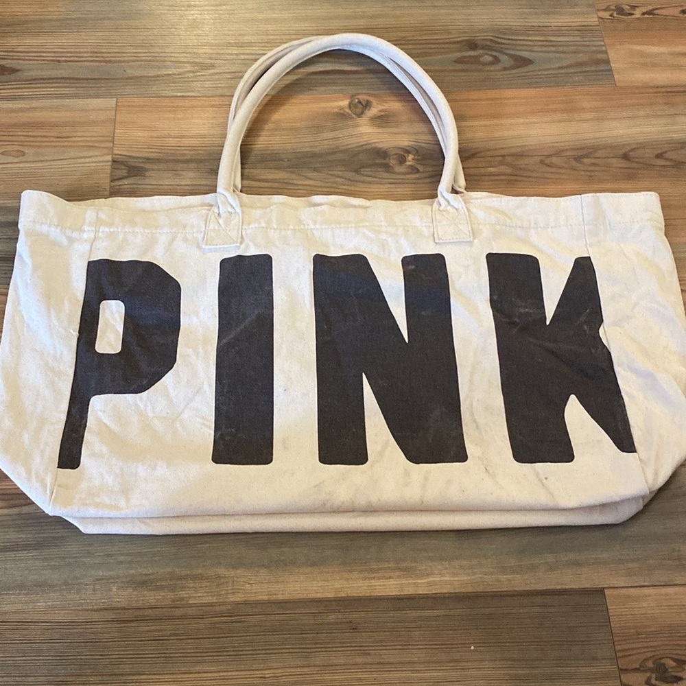 HUGE PINK Victoria's Secret Natural Woven reusable Tote Bag With Zip Closure